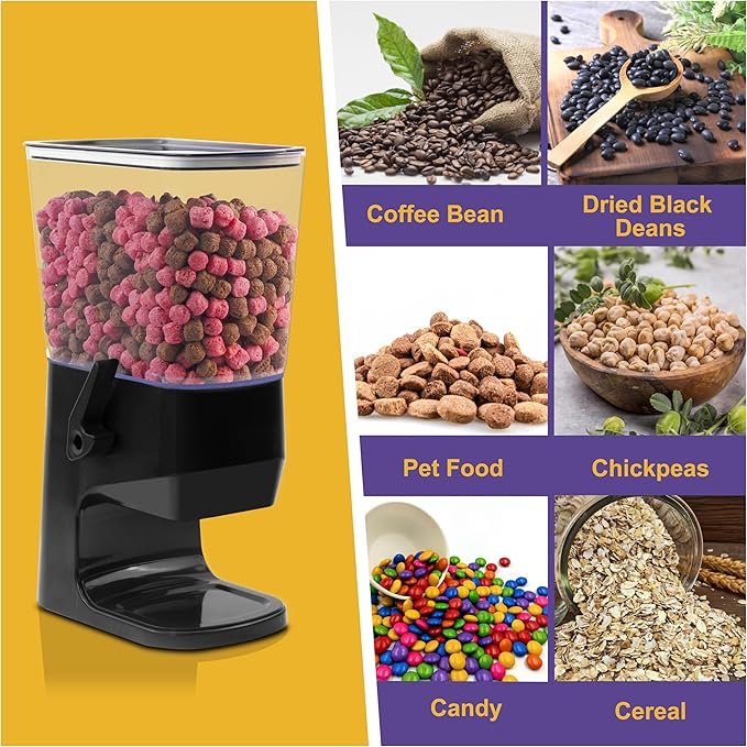 Cereal Dispenser Countertop 1 Pack, Dry Food Dispenser Snack Organizer, Slim Cereal Containers Storage Dispenser with Lids for Pantry, Kitchen Organization Oatmeal Nut Granola Candy, Black