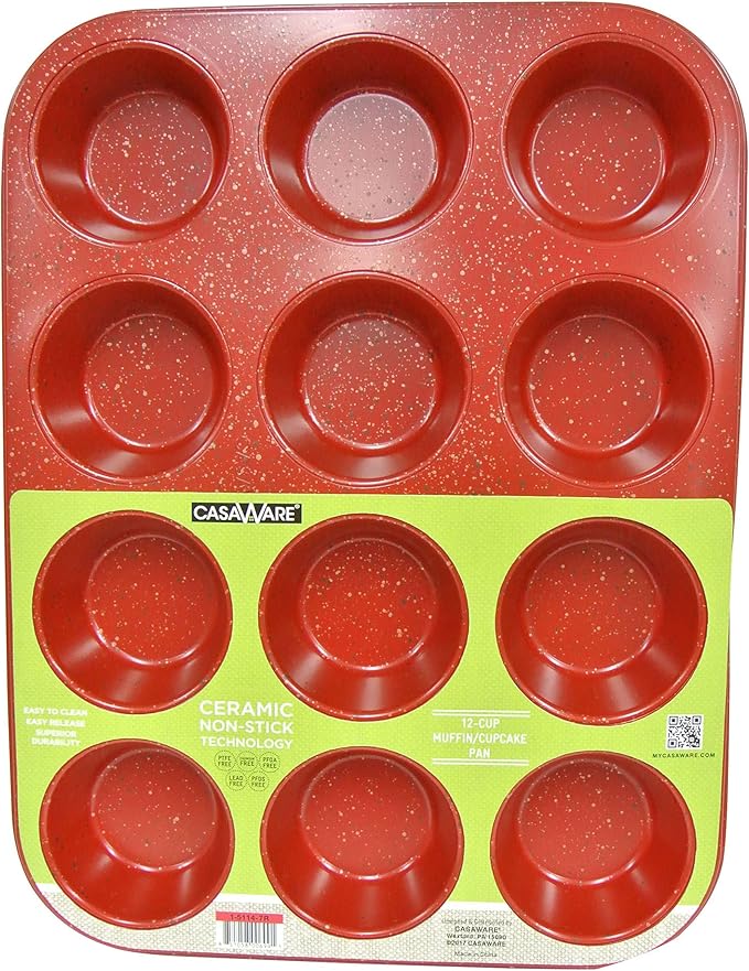 casaWare Ceramic Coated NonStick 12 Cup Muffin Pan (Red Granite)