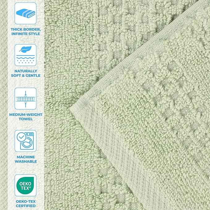Superior Playa Zero Twist Cotton Medium Weight Towels, for Guest Bath, Bathroom, Shower, Spa, Plush, Quick Dry, Ultra-Soft Towels, Bath Essentials, Waffle Textured, 9 Piece Assorted Towel Set, Green