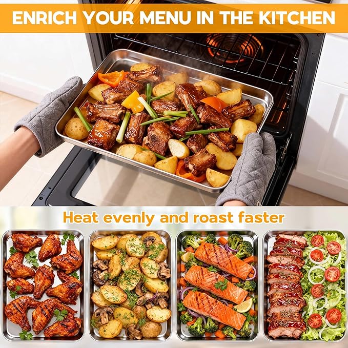 Onader 9 x 13 Inch Baking Sheet, Stainless Steel Quarter Sheet Pan for Baking & Roasting, Metal Cookie Toaster Oven Pan Tray, Heavy Duty & Dishwasher Safe, 1-Pack (Actual Size: 12.5" x 9.7")