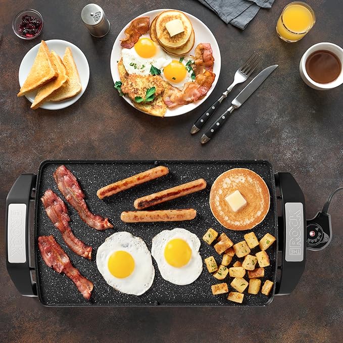 Starfrit The Rock Electric Reversible Grill & Griddle - Rock.Tec Non-Stick - Variable Temperature Control – Cool-Touch Handles - 1500W - Black