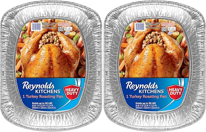 Reynolds Kitchens Turkey Size Roaster Pan, Holds Up to 30lbs, 1 Count (Pack of 2)