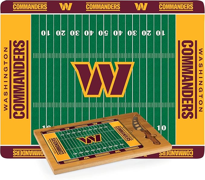 PICNIC TIME NFL Football Field Icon Glass Top Cutting Board & Knife Set, (Parawood & Bamboo)