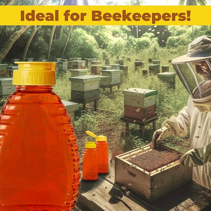 Skywin TidyFriend Honey Bottles 16 oz – 6 Pack Empty Honey Squeeze Bottle with Flip Lid & Seal, Clear Plastic Beehive Design, PET Containers