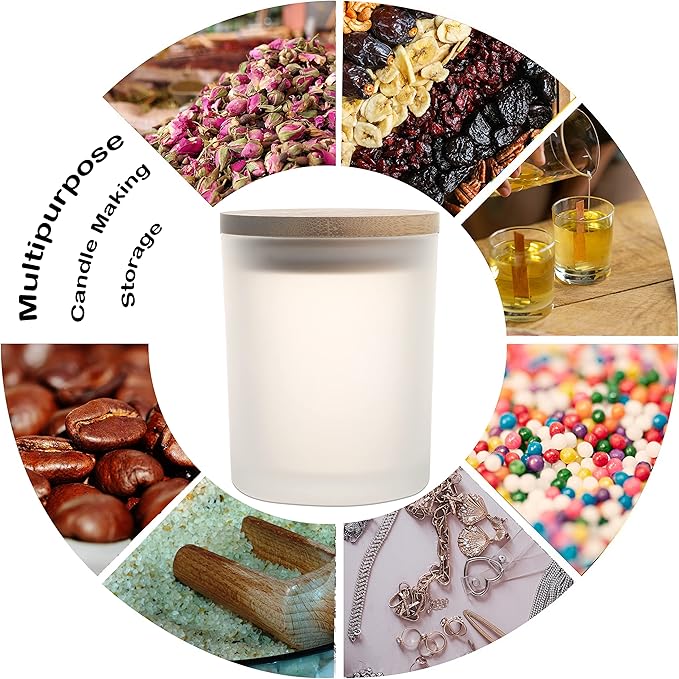 MILIVIXAY 12 Pack 10 OZ Frosted Glass Candle Jars with Lids and Candle Making Kits - Bulk Empty Candle Jars for Making Candles - Spice, Powder Containers.