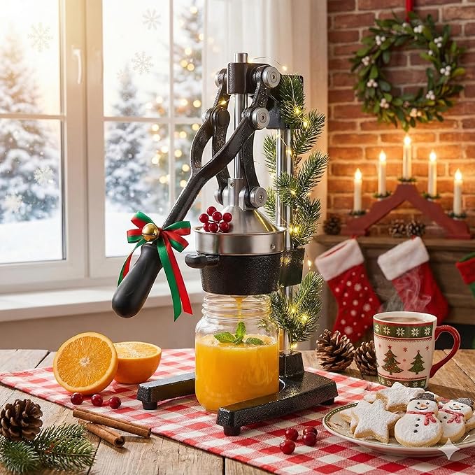 CO-Z Manual Citrus Juicer, Commercial Grade Cast Iron Orange Juicer, Professional Heavy Duty Juice Press with Removable Strainer, Manual Juice Extractor for Orange Lemon Pomegranate Citrus, Black