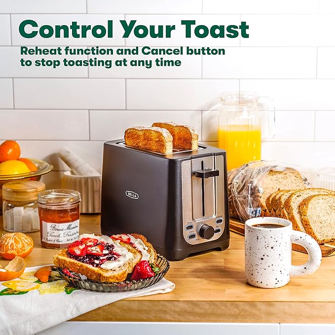 bella 2 Slice Toaster with Auto Shut Off,Extra Wide Slots & Removable Crumb Tray and Cancel,Defrost & Reheat Function,Toast Bread,Bagel-& Waffle,Black,(Pack of 6)