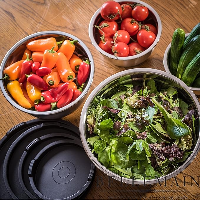 Bellemain Stainless Steel Non-Slip Mixing Bowls with Lids (4-Piece Set)