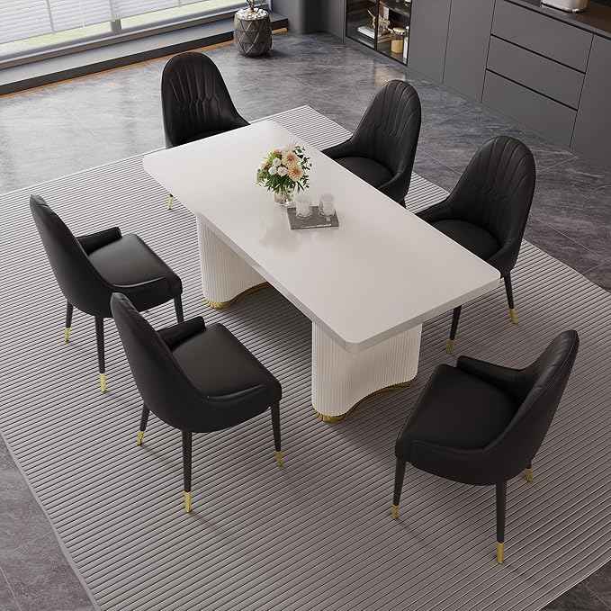 AF ARTISAN FURNITURE Black Dining Chairs Set of 2 with High Backs Mid Century Modern Kitchen Dining Room Chairs PU Faux Leather Upholstered Large Padded Accent Chair with Legs