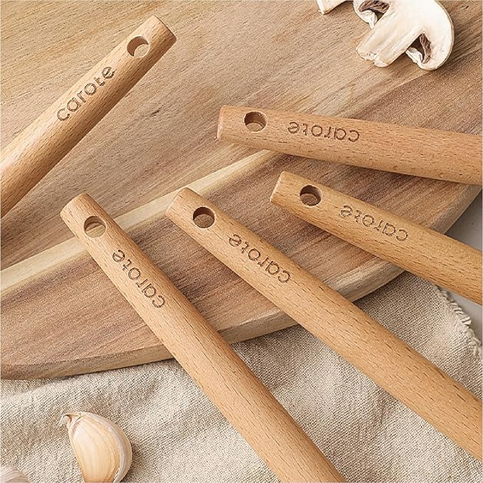 CAROTE Silicone Cooking Utensils Set, Kitchen Utensils Set 16 Pcs for Cooking,BPA Free Spatula Set,446 ℉ Heat Resistant Wood Handles for Nonstick Cookware (Cream White)
