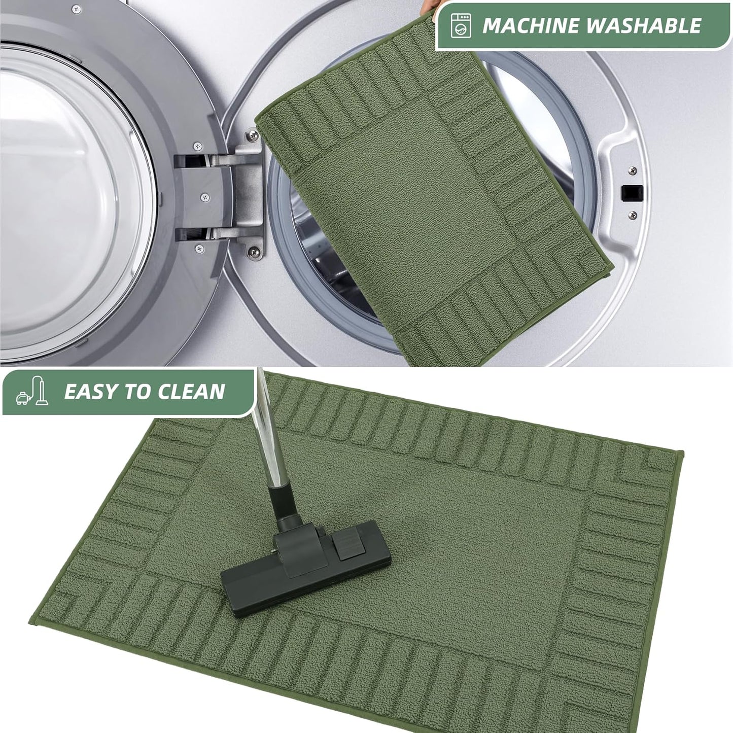 BEQHAUSE-Kitchen-Rugs-and-Mats Non Slip Kitchen Mats for Floor Absorbent Kitchen Rugs Machine Washable Kitchen Floor Mat,Green, 24”x35”
