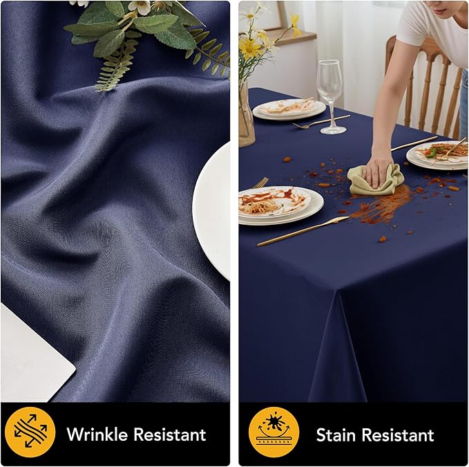 10-Pack Navy Blue Tablecloths for Rectangle Tables, 60 x 102 Inches, Stain-Resistant Polyester Fabric for 6 Foot Tables - Washable Table Covers for Weddings, Birthday Parties, Events