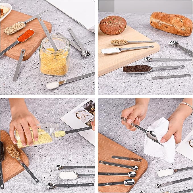 Measuring Cups and Spoons Set of 12, Stainless Steel Stackable Measuring Cups and Spoons Set With Leveler, Metal Measuring Spoons and Cups for Dry or Liquid Ingredients During Kitchen & Baking