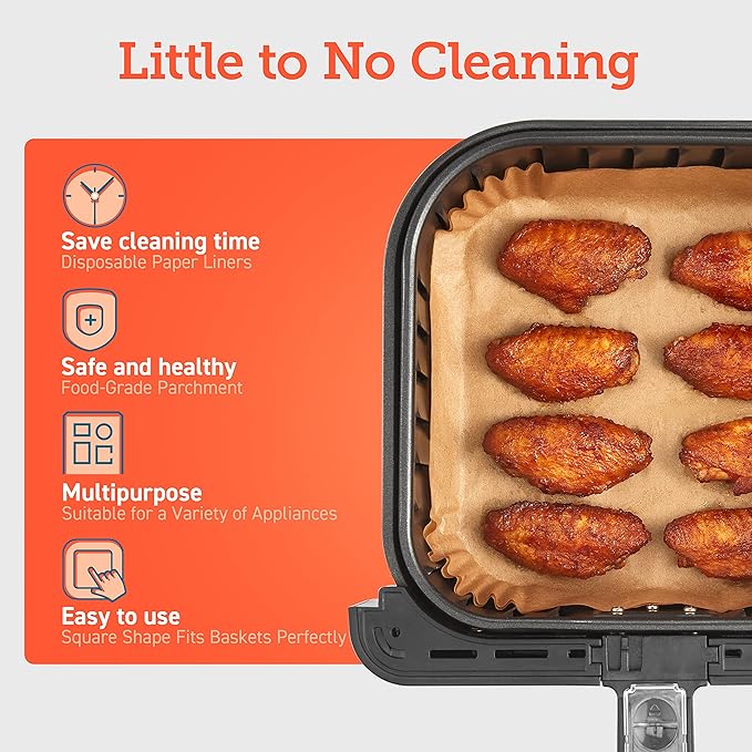 COSORI Small Air Fryer Oven 2.1 Qt, 4-in-1 Mini Airfryer, Bake, Roast, Reheat, Space-saving & Low-noise & Air Fryer Liners, 100 PCS Square Disposable Paper Liners, Non-Stick