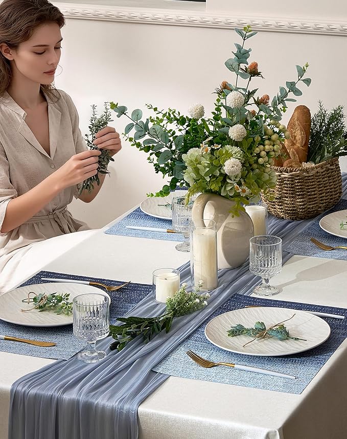 Leetaltree Gradient Blue Woven Placemats Set of 8 - Heat Resistant Non-Slip Place mats for Dining Table, Washable Durable PVC Vinyl Woven Table Mats(Gradient Blue, 8)