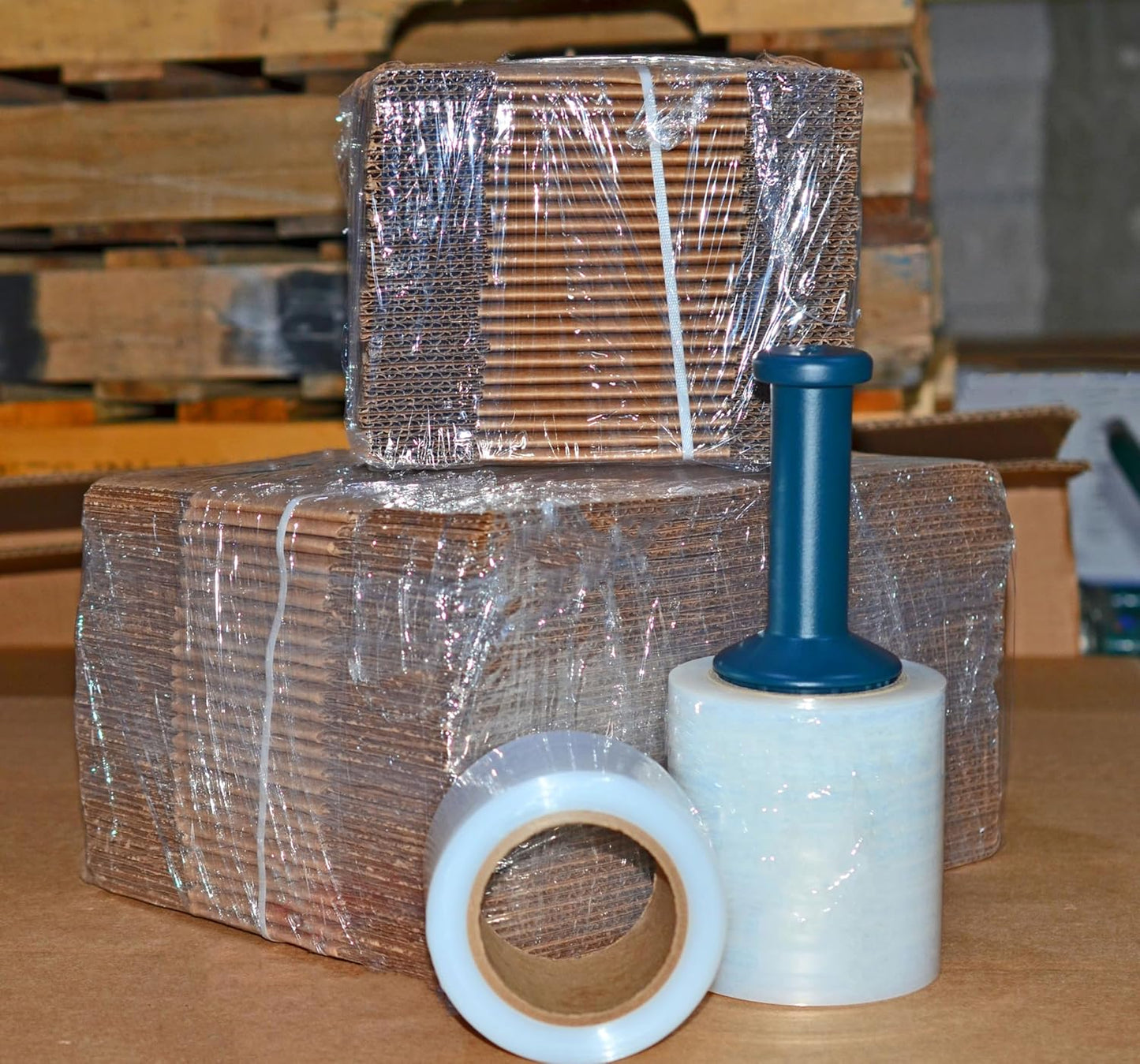 WOD SFCB80 Heavy Duty Hand Stretch Film Wrap 80 Gauge Thick with Dispenser - Clear Shrink Wrap Ideal for Moving, Packing, & Palletizing Applications: 3" in. x 1000 Ft (3-Rolls)