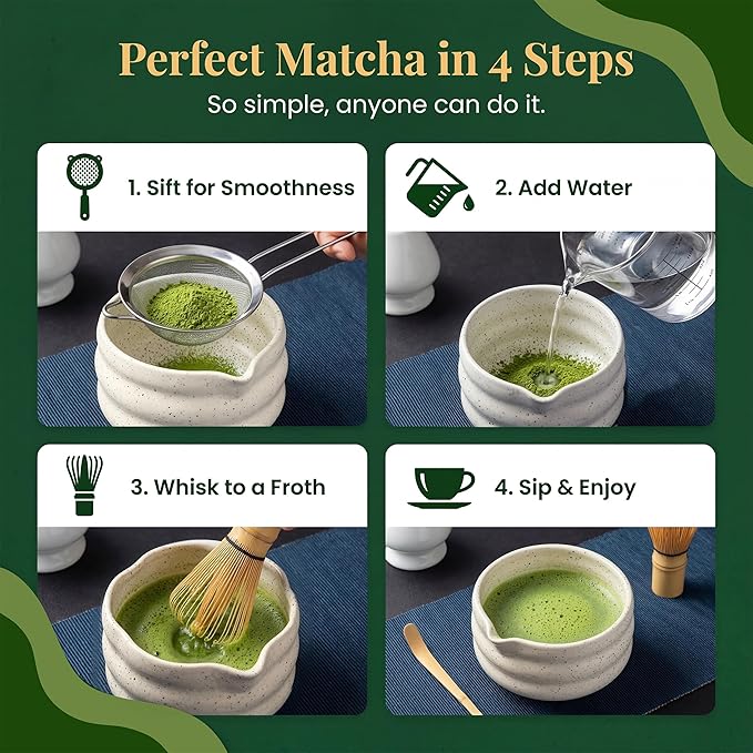 BARISTA EMPEROR® MATCHA WHISK SET PREMIUM 11pcs - Professional Matcha Kit Set with Matcha Bowl, Matcha Whisk, Milk Frother, Spoon, Sifter, Scoop, Stand, Cup, Tea Mat, Cloth - Matcha Bowl Set