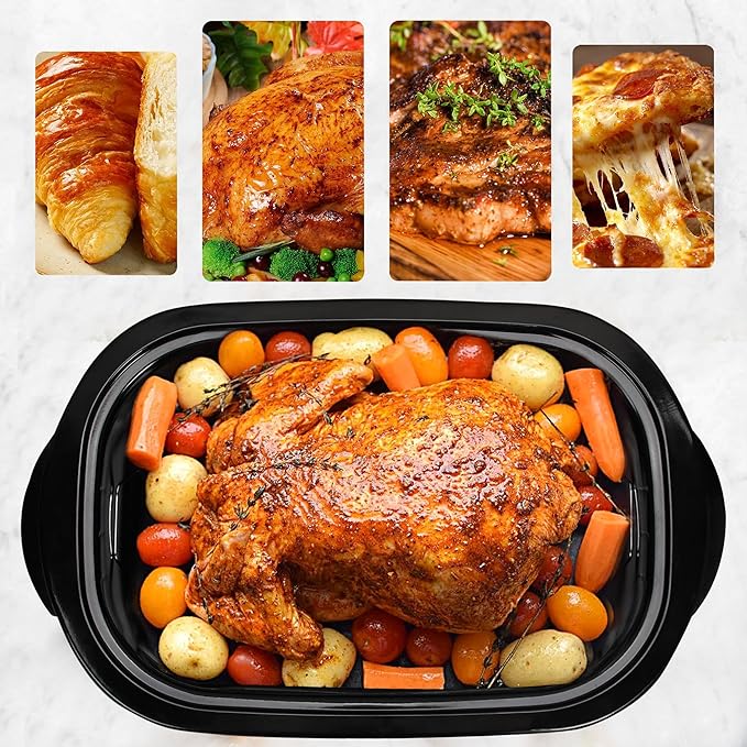 20Qt Roaster Oven Buffet with Self-Basting Lid, 1450W Stainless Steel Electric Turkey Roaster Oven with Cool-Touch Handles, Removable Pan and Rack, Black