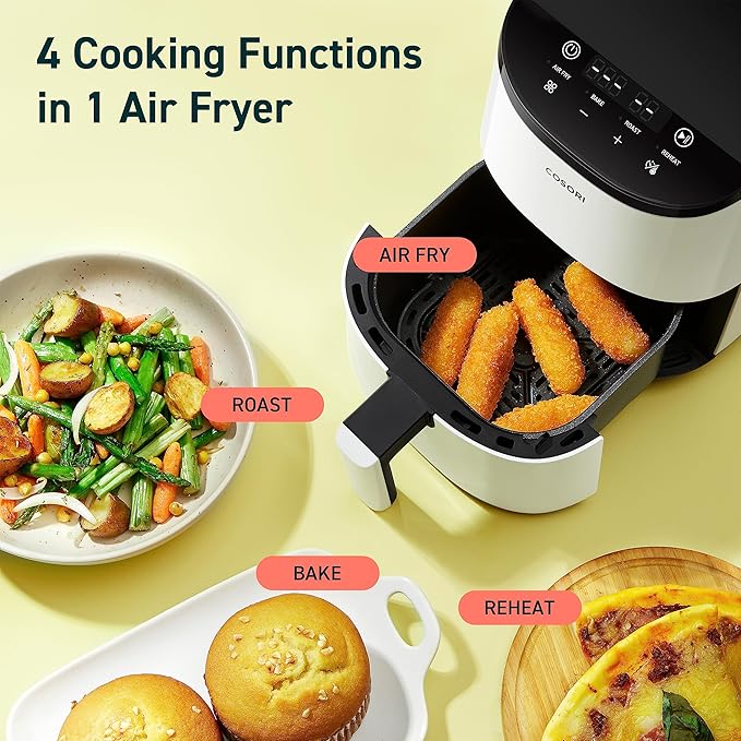 COSORI Small Air Fryer Oven 2.1 Qt, 4-in-1 Mini Airfryer, Bake, Roast, Reheat, Space-saving & Low-noise & Air Fryer Liners, 100 PCS Square Disposable Paper Liners, Non-Stick