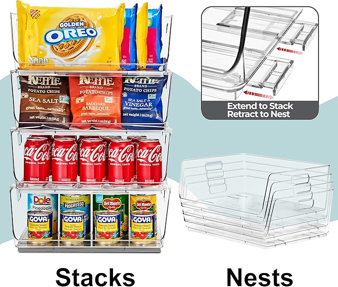 Sorbus Stackable Storage Bins Open Front, Clear Stackable Storage Bins, Pantry Bins for Storage and Organization, Acrylic Stackable Bins for Kitchen, Clear Pantry Organizer Bins (Large 8 Pack)