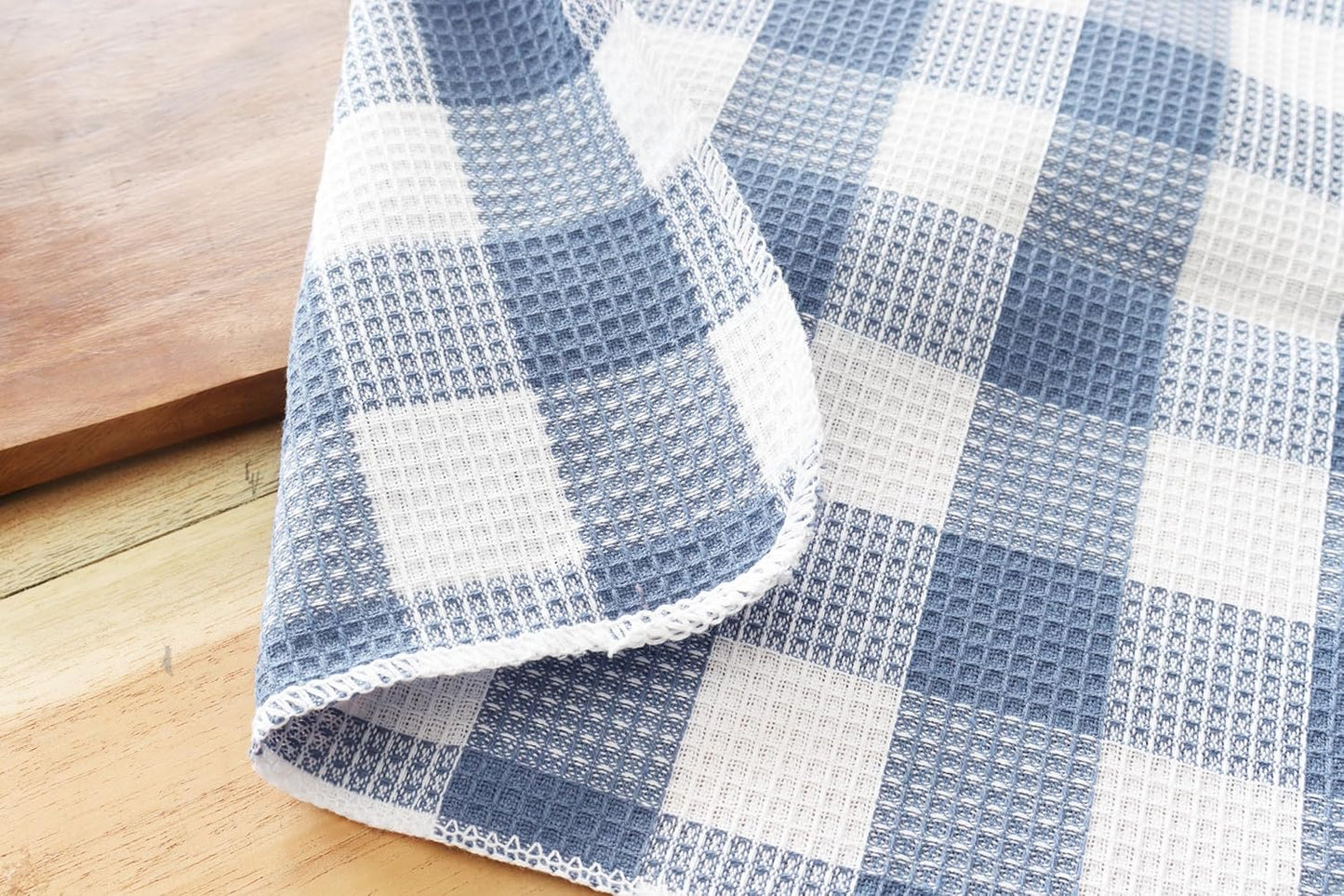 Waffle Weave Plaid Dish Cloths, 100% Cotton - 12 x 12 Inches, Ultra Soft Absorbent Quick Drying Dish Towels Buffalo Check Dish Rags for Kitchen, 6 Pack - Spring Summer - Smoky Grey and White