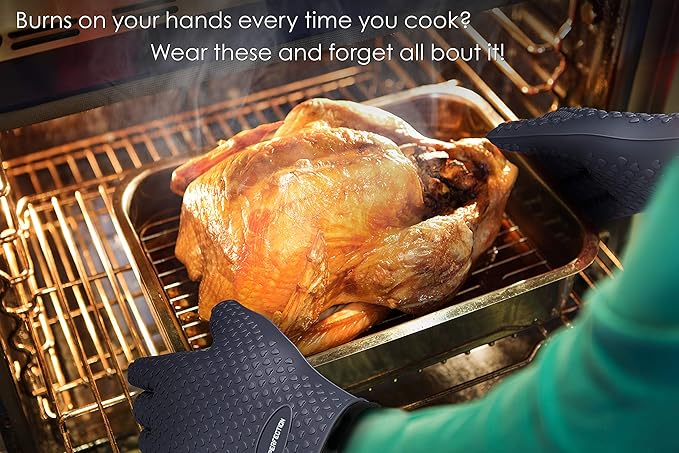 KITCHEN PERFECTION S Silicone Smoker Oven Gloves -Extreme Heat Resistant BBQ Gloves -Handle Hot Food Right on Your Grill Fryer Pit|Waterproof Oven Mitts |Superior Value Set+3 Bonuses