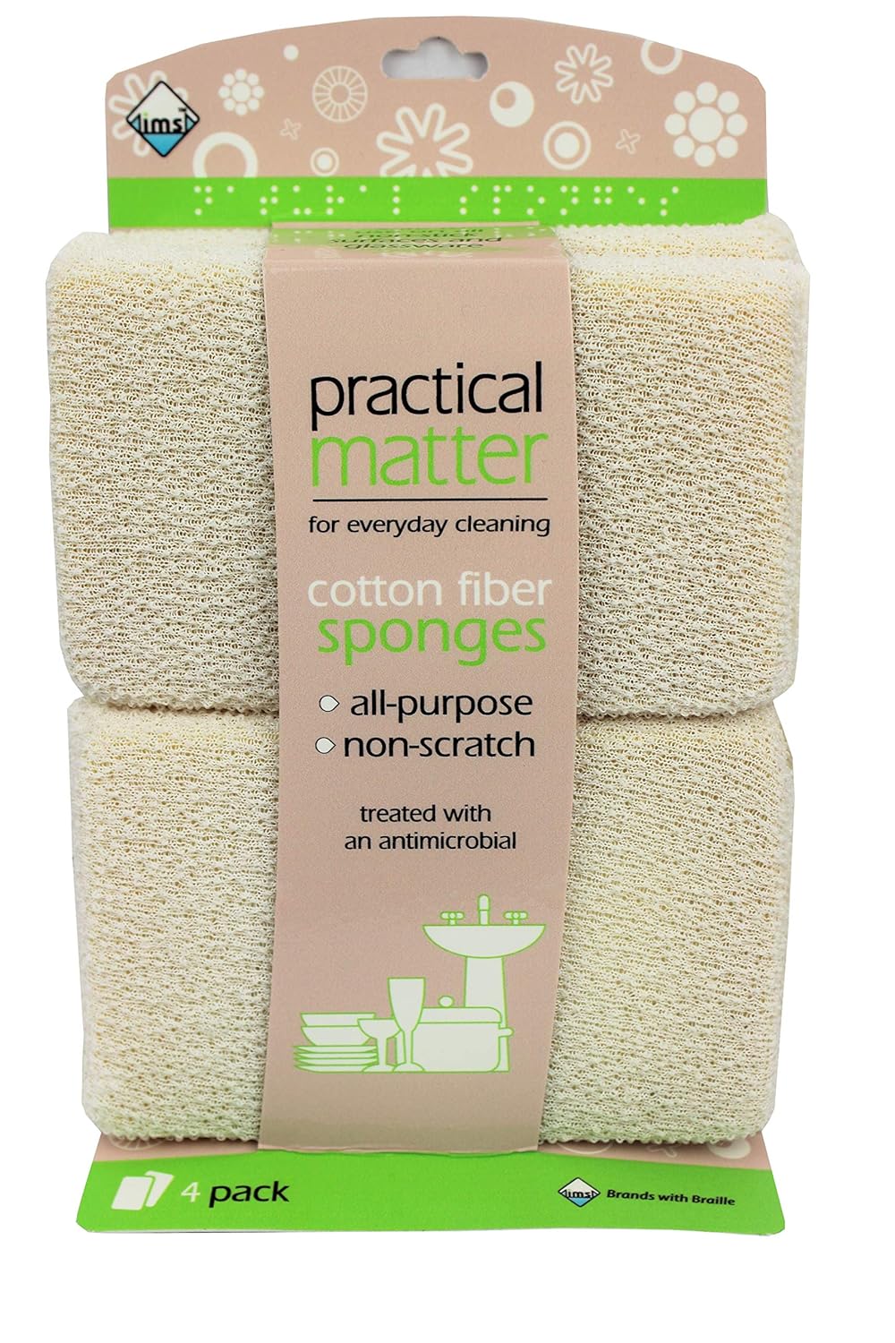 Cleanlogic Practical Matter Cotton Fiber Bath & Shower Sponge (Pack of 4)