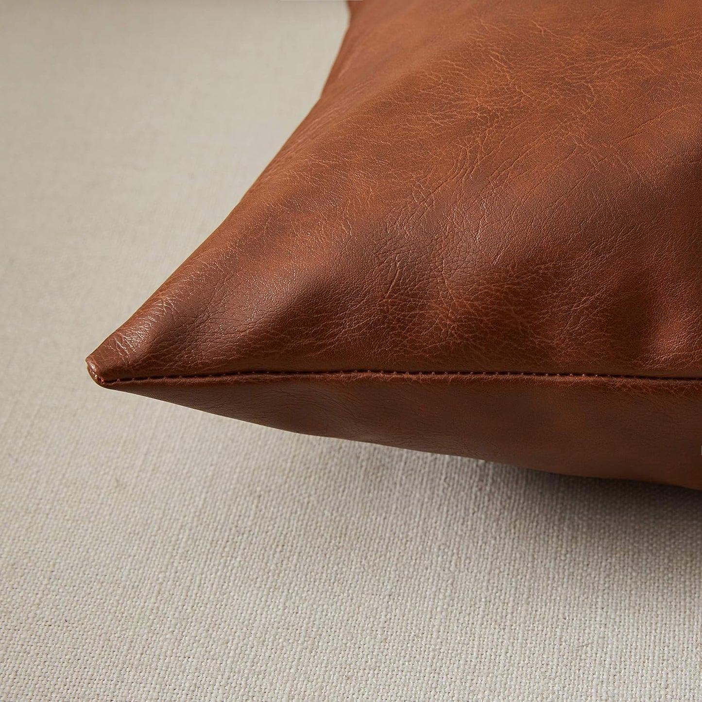 Fancy Homi Brown Boho Lumbar Faux Leather Decorative Throw Pillow Covers 12x24 Inch for Living Room Couch Bed Sofa, Solid Rectangle Cushion Case 30x60 cm, Rustic Modern Farmhouse Home Decor