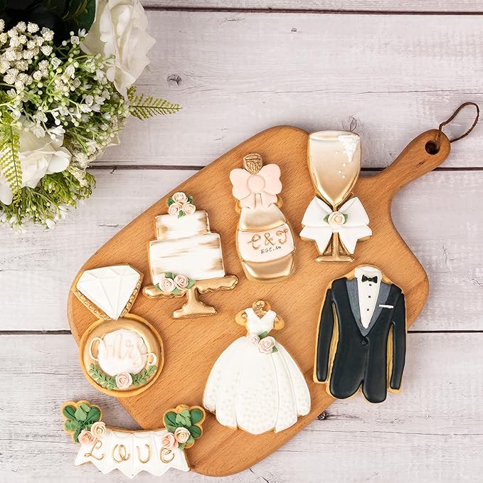 Flycalf Wedding Cookie Cutter with Plunger Stamps Handle Champagne Glass Bridal Shower Holiday PLA Cake Baking Cutter Molds Gifts for Kids Decorative 3.5" Kitchen Cake Supplies