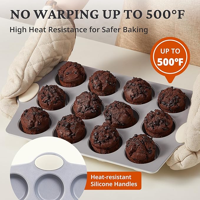 BRONYPRO Ceramic Muffin Pan, 12-Cup Nonstick Aluminized Steel Cupcake Pans, Healthy Non-Toxic Ceramic Coating Muffin tin, 2 Pack Cup Cake Pans for Baking Cream