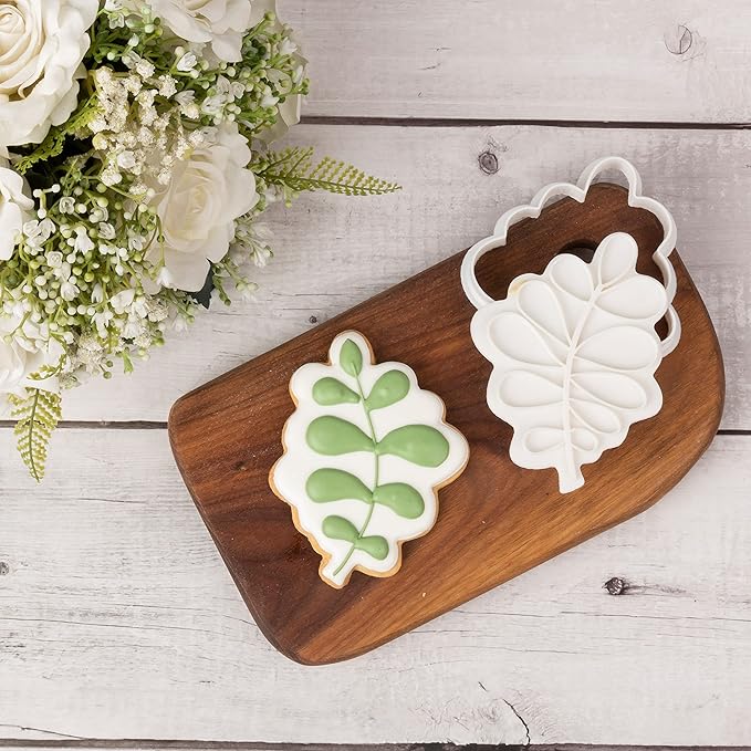Flycalf Leaf Cookie Cutter Wedding with Plunger Stamps Holiday PLA Cake Shapes Baking Molds Gifts for Kids Decorative Party 4" Kitchen Cake Supplies