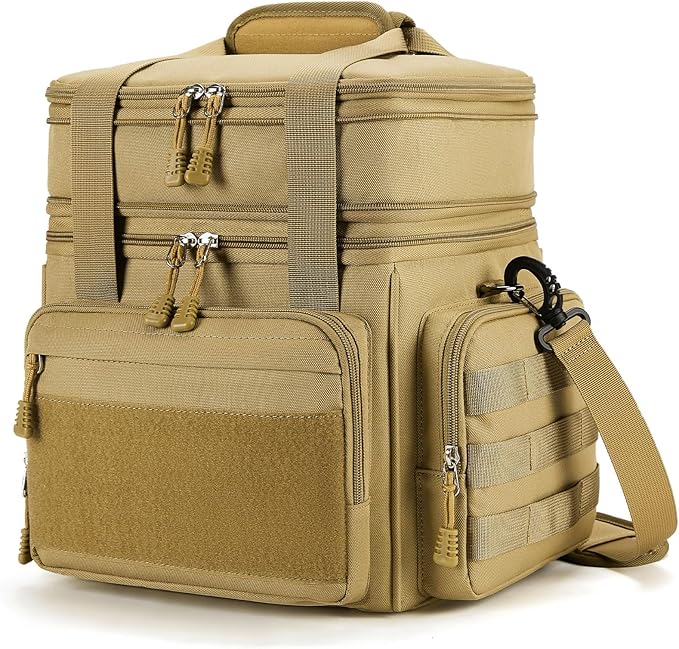 Gafetrey Large Tactical Lunch Box for Men, Insulated Lunch Bag Adult, Thermal Lunchbox Leakproof Waterproof Cooler Bag, Dual Compartment Lunch tote, Large Lunch Pail for Work Office Camping 24L