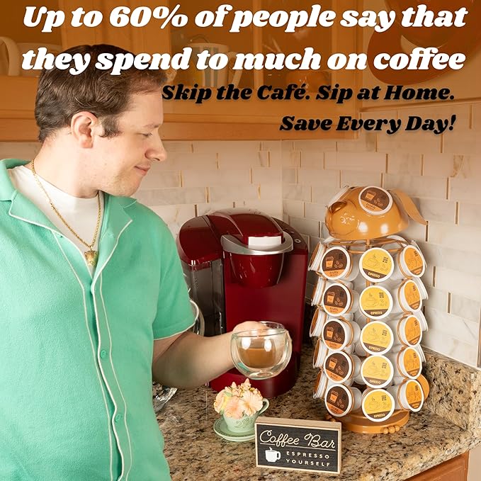 Made Easy Kit Carousel Coffee Pod Holder, Compatible with Keurig K-Pods K-Cups, Countertop Rack Storage Organizer, Metal Home and Kitchen Decor, Capsule Café Station Bar (Large, Brown Dog)