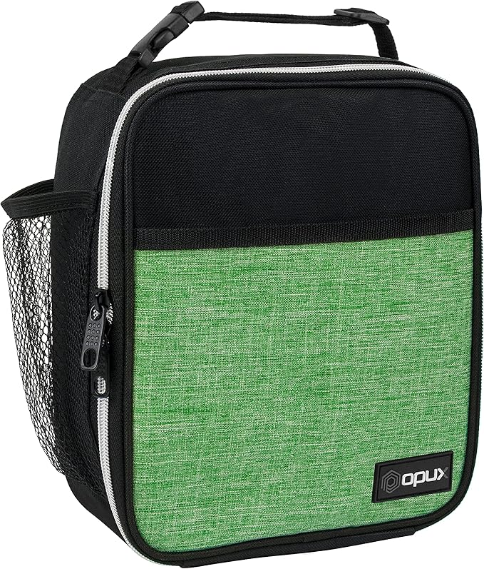 opux Premium Insulated Lunch Box, Soft School Lunch Bag for Kids Boys Girls, Leakproof Small Lunch Pail Men Women Work, Reusable Compact Cooler Tote Lunchbox for Office Adult, Heather Green