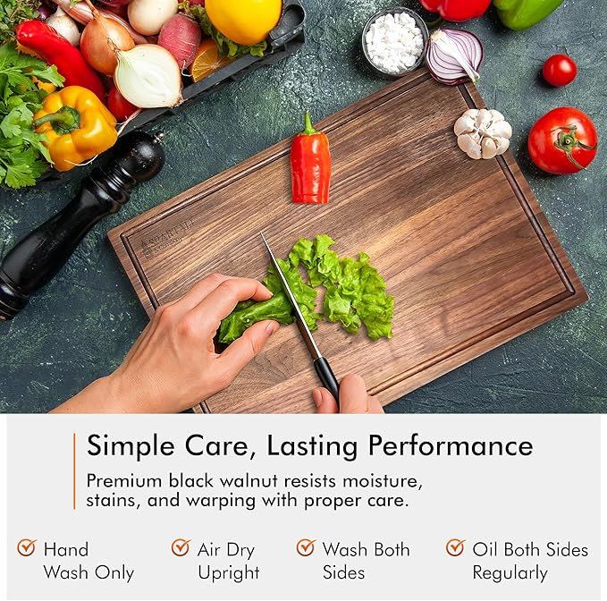 Spartali & Company Premium Reversible Black Walnut Cutting Board with Juice Groove – 18" x 12” Hardwood Butcher Block for Meat, Cheese & Veggies – No Microplastics, BPA-Free, Gift-Ready Box