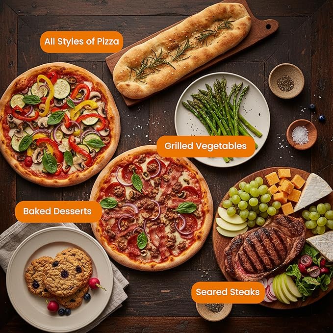 Simple Deluxe 1600W Indoor Electric Pizza Oven, 4 Cooking Modes for 12" Pizza, Fast Heating with Dual Independent Temp Control, Includes Pizza Stone & Spatula, Black