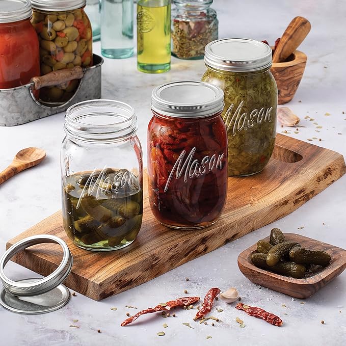 Paksh Novelty Mason Jars - Food Storage Container - 32 oz 6-Pack - Airtight Container for Pickling, Canning, Candles, Home Decor, Overnight Oats, Fruit Preserves, Jam or Jelly