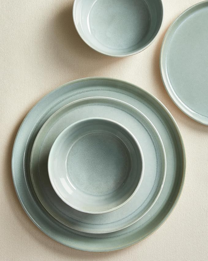 Pokini Dinnerware Sets for 4, Ceramic Plates and Bowls Set, Modern Artisan Dish Set, Microwave & Dishwasher Safe Dishware Set, Chip & Scratch Resistant Dinner Sets, Gradient Green