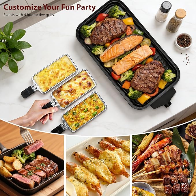 Pukomc Electric Indoor Grill,2 in 1 Indoor Grills for Kitchen with Grill Net & Non-Stick Cooking Removable Plate, Temperature Control, Dishwasher Safe, 1700W RED