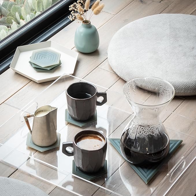 LINE+ARC Extra Thick Silicone Coasters (As Seen in NYTimes WireCutter) Waterproof Anti-Stain Heat-Safe Dishwasher-Safe Degrē Coasters (Set of 6, Joshua Tree) Outdoor Rubber Mid-Century Modern