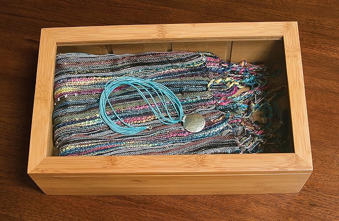 Lipper International Bamboo Wood Tea Box with Clear Lid, 8 Compartments, 12-1/2" x 7-1/2" x 3-5/8"