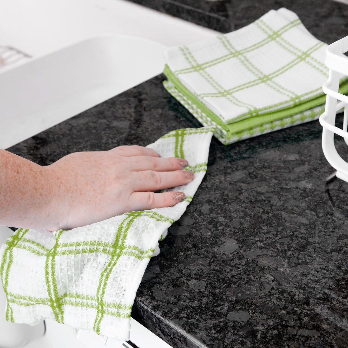 T-fal Premium Waffle Dish Cloths: Highly Absorbent, Super Soft Long Lasting - 100% Cotton, 12"x13" Towel for Cleaning & Drying, (8-Pack), Green