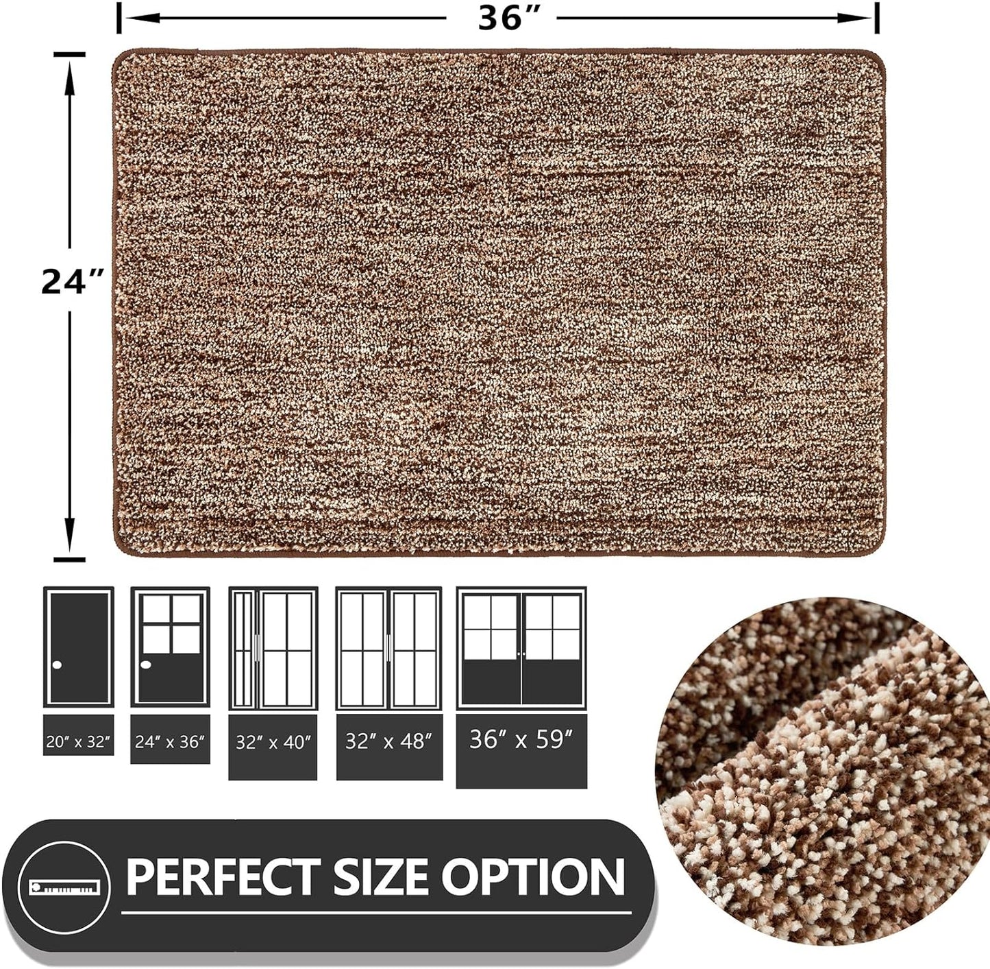 REFETONE Coffee/Brown Doormat, 24'x36', Indoor Non Slip Absorbent Rug for Entryway, Resist Dirt, Machine Washable, Low-Profile, Ideal for High-Traffic Areas, Housewarming Gift
