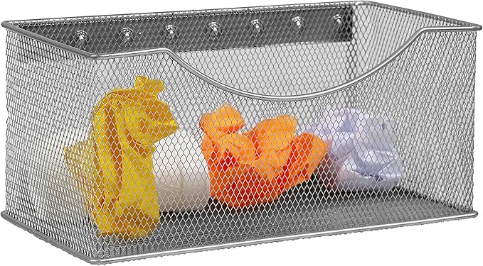 Ybmhome Wire Mesh Magnetic Storage Basket, Trash Caddy, Container, Desk Tray, Office Supply Organizer Silver for Refrigerator/Microwave Oven or Magnetic Surface in Kitchen or Office (1, Large)