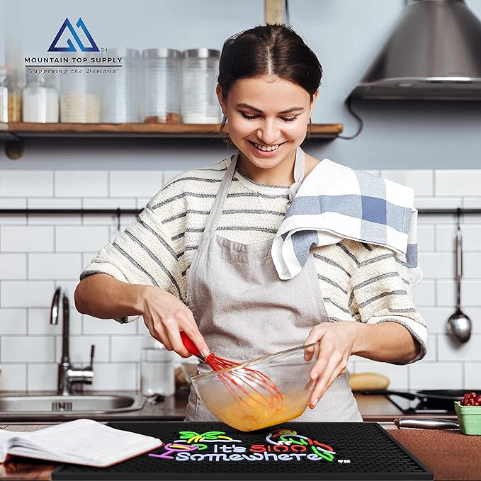 Ultra High Quality Bar Mat - "It's 5:00 Somewhere" 12 x 18 Inch Rubber Bar Mat; Entertaining and Vibrant Bar Mat for Home Bar; Durable Bar Mats for Countertop; Drying Mat for Kitchen Counter