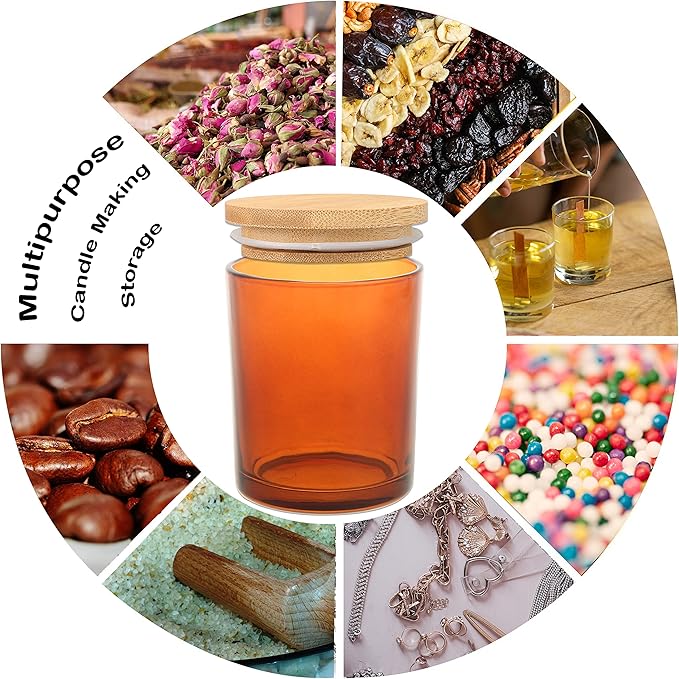 MILIVIXAY 12 Pack 12 OZ Amber Glass Candle Jars with Lids and Candle Making Kits - Bulk Empty Candle Jars for Making Candles - Spice, Powder Containers.
