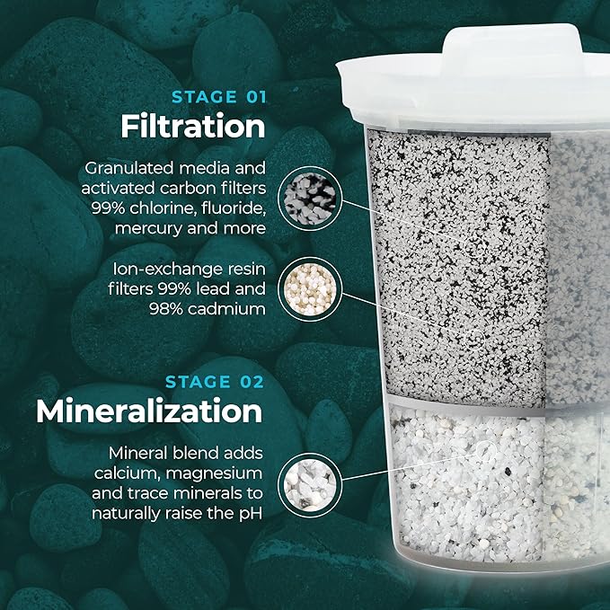 Santevia MINA Alkaline Water Filter Pitcher | 9-Cup at Water Filter System That Adds Minerals and Makes Alkaline Water | Fluoride, Chlorine and Lead Water Filter | American Filtration Media