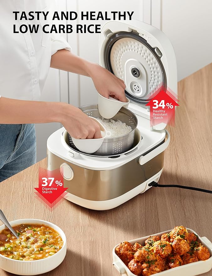 TOSHIBA Induction Heating Rice Cooker - Low Carb, Low Sugar, Digital Steamer, 5.5 Cups (Uncooked), 8 Cooking Functions, 24H Timer & Auto Keep Warm, Silvery white