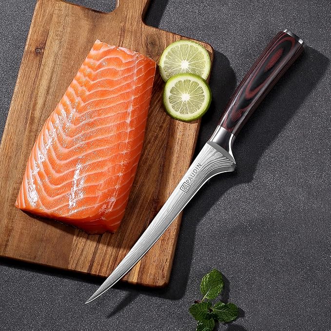 PAUDIN 7 Inch Fillet Knife – Flexible Boning Knife for Fish & Meat with Protective Sheath, Razor Sharp High Carbon Stainless Steel, Ergonomic Pakkawood Handle, Gift Box