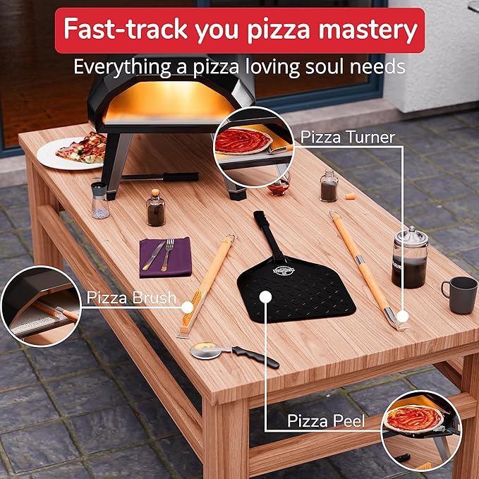 Senwosa 26” Pizza Oven Brush with Stone Scraper - Heat Resistant Stainless Steel Bristles, Extra Long Handle - Compatible with Ooni, Gozney & Similar Ovens - Includes Spare Head